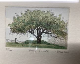 3 VTG. B. TUCKER ETCHINGS MORNING BREAK, BLUEBIRD HOUSE AND WINTER SCENE