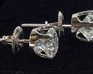 14KT WHITE GOLD DIAMOND STUD EARRINGS, ROUND CUT, 1.91cts TOTAL DIAMONDS, 1.7g TOTAL WEIGHT, SCREW BACKING GIA 0.96ct, G, SI2 GIA 0.95ct, H, SI1
