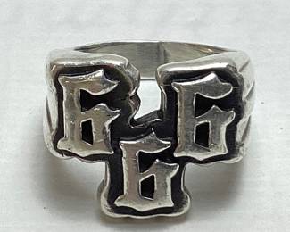 GOTHIC STYLE STERLING SILVER 666 RING, SIZE 9.25 12g TOTAL WEIGHT