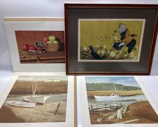 4 R.B DANCE SIGNED PRINTS FALL APPLES #1/900, ROBINS, THE TIDEWAY#180/500, THE MARSHRIDER #180/500 AND RATTYâ€™S REGATTA ROWING EVENT SIGNED