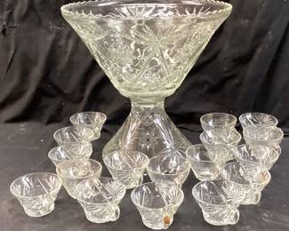  ANCHOR HOCKING EAPC STAR OF DAVID PUNCH BOWL SET w 17 CUPS NO SHIPPING PICKUP ONLY