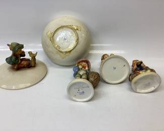 5) VINTAGE GOEBEL HUMMELS Village boy, chimney sweep, little helper, goose girl, and be patient