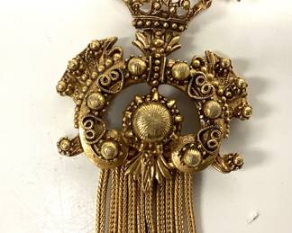 VINTAGE DESIGNER FLORENZA EAGLE CROWN MESH DANGLE PIN BROOCH