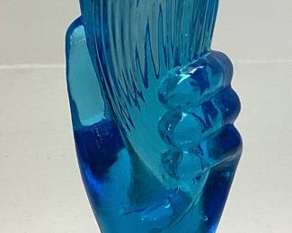  1942-44 FENTON BLUE OPALESCENT MINI HAND VASE, 4in