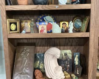 ASSORTED MOTHER & CHILD SCULPTURES, ARTWORK, STATUES, COPPER, STONE, CLAY, MARBLE, WOOD NO SHIPPING PICKUP ONLY