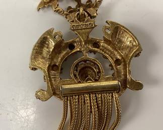 VINTAGE DESIGNER FLORENZA EAGLE CROWN MESH DANGLE PIN BROOCH