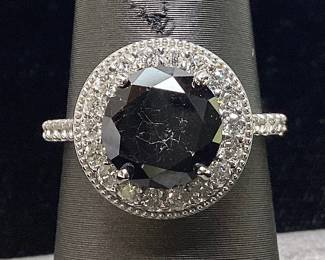 14KT WHITE GOLD FANCY BLACK & COLORLESS DIAMOND RING, SIZE 6.5, 3.91ct FANCY BLACK, 0.68cts COLORLESS DIAMONDS, 4.5g TOTAL WEIGHT, GGA APPRAISAL $8,620.00