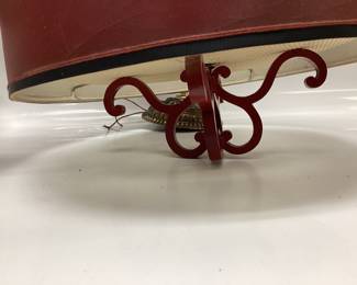 2 CHANDELIER HANGING LAMPS RED WROUGHT IRON AND SILVER TONE METAL