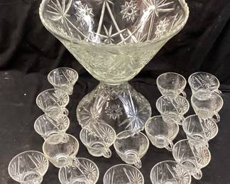  ANCHOR HOCKING EAPC STAR OF DAVID PUNCH BOWL SET w 17 CUPS NO SHIPPING PICKUP ONLY