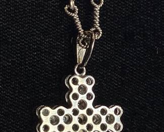 14KT WHITE GOLD DIAMOND CROSS PENDANT NECKLACE, 18in L CHAIN, 14.3g TOTAL WEIGHT