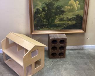 3PC LOT. VINE RIDDLING RACK, VTG. ART, DOLL HOUSE, No shipping pickup only