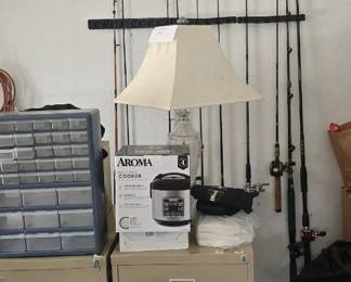 Fishing poles and miscellaneous items