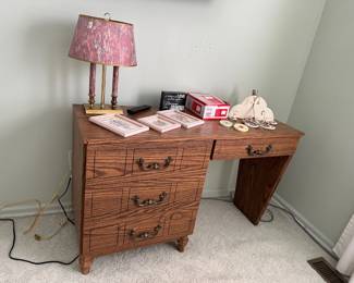 Vintage Desk, Lamp, Pictures