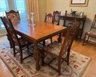 Antique Dining Table w/ Refectory Leaves & 6 Chairs