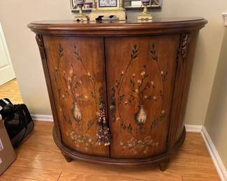 Hand Painted Floral Demilune Cabinet