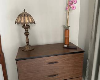 Pair of Vintage 3 Drawer Chests (2 of 2),  Antique Slag Glass Lamp