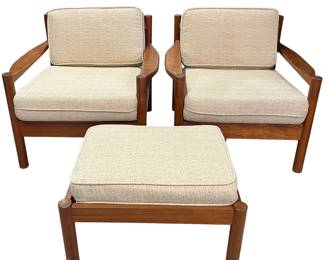 Danish modern Tarm Stole teak armchairs and ottoman