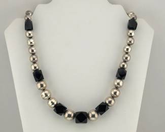 Sterling, onyx beaded necklace