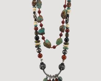 Native American turquoise, coral and sterling necklace, other sterling