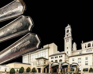 Selection of Oneida Hotel Plate flatware engraved The Jefferson/23211 includes: 12 dinner forks, 12 dinner knives, 11 teaspoons.