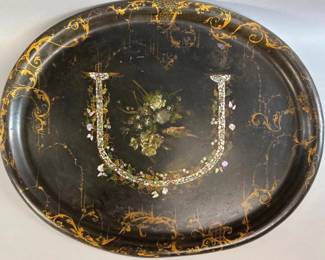 Antique tole tray with mother of pearl