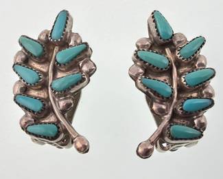 Sterling Native American turquoise clip earrings