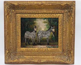 Decorative painting of two zebras