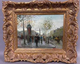 Parisian street scene painting, signed Pencke