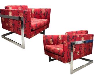 Pair of Milo Baughman chrome T back chairs