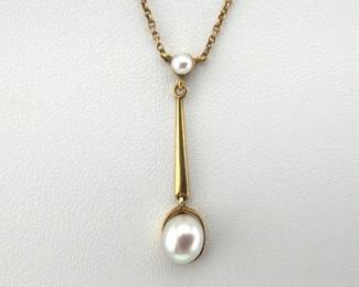 14kt Art Deco pearl pendant necklace