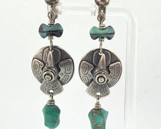 Gicker sterling turquoise dangle clip earrings