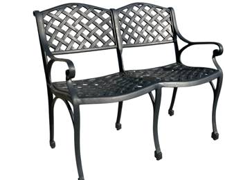 One of several cast iron garden benches