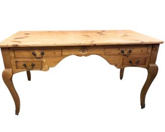 Stripped pine desk with cabriole legs