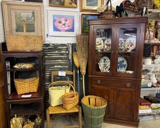 Corner cabinet with Blue Ridge Pottery
