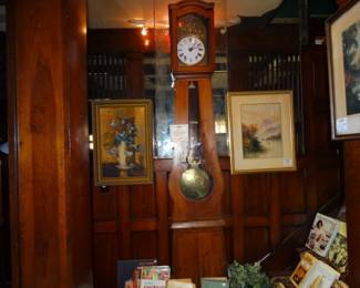 There's also an antique "Wag-On-Wall"Clock that is a repeater and has a half hour bell strike . This has retained it's original hand deccorated pine Body