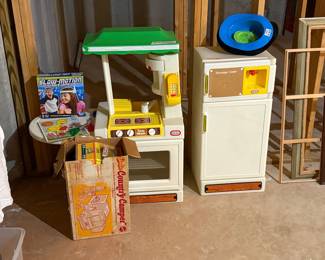 Little tykes vintage kitchen and refrigerator; Barbie Country Camper