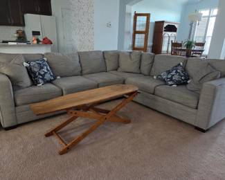 L shaped couch and antique (adjustable) ironing board/table