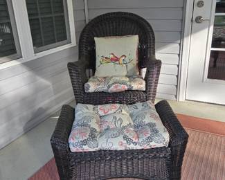 Outdoor wicker rocker and foot stool