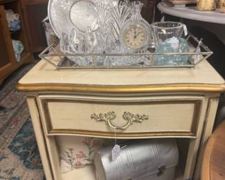 French provencial night stand, glassware