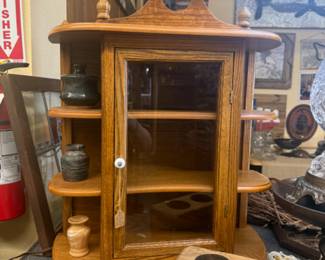 pretty vintage oak curio cabinet