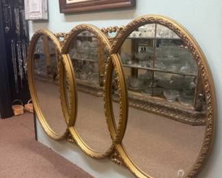 Vintage Hollywood Regency triple oval mirror