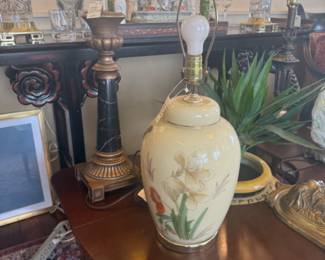 pretty lamps, antique tables