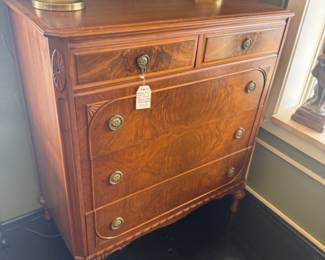 antique dresser, crystal lamps
