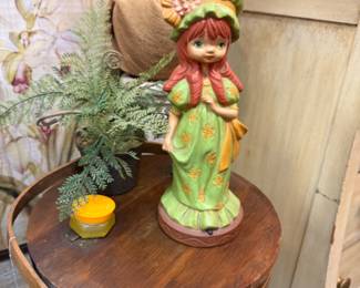 sewing box, vintage girl figurine