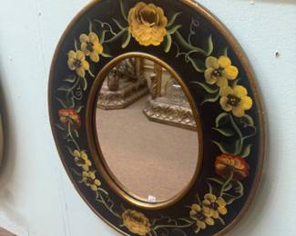 Beautiful hand painted black and colorful floral wall mirror