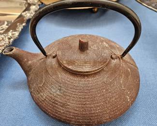 Signed Japanese cast iron tea kettle.