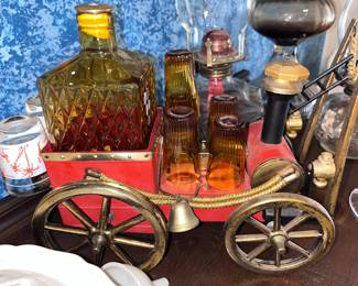 Vintage Musical Fire Engine Decanter and Shotglasses