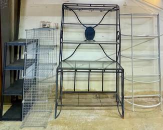 Large Wrought Iron/Glass Bakers Rack, Misc. Shelves