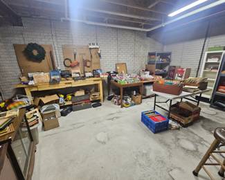 Misc. Tools, Vintage Christmas in the right corner and lots of Misc.  items
