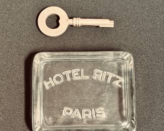 Hotel Crillon door key and Hotel Ritz Paris ashtray